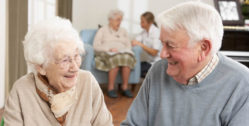 elderly couple in an assisted living facility